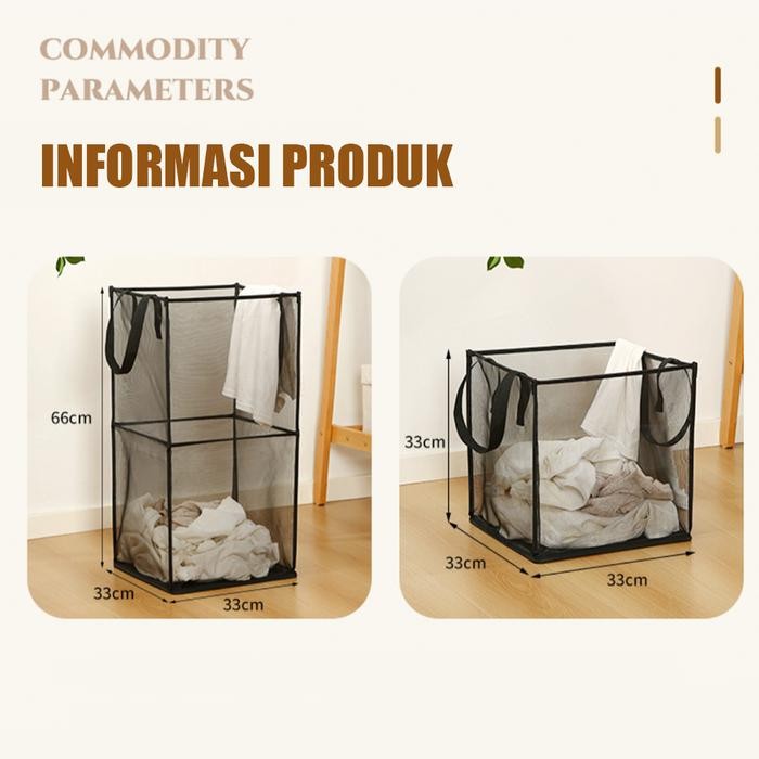 

Keranjang Laundry Lipat Tempat Cucian Pakaian Kotor & Baju Bersih Bahan Jaring Serbaguna 2 Ukuran