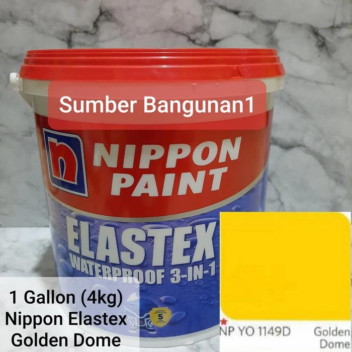 Terbaik Nippon Elastex Waterproof Golden Dome Kuning 4 Kg Cat Tembok Exterior 100% Ori