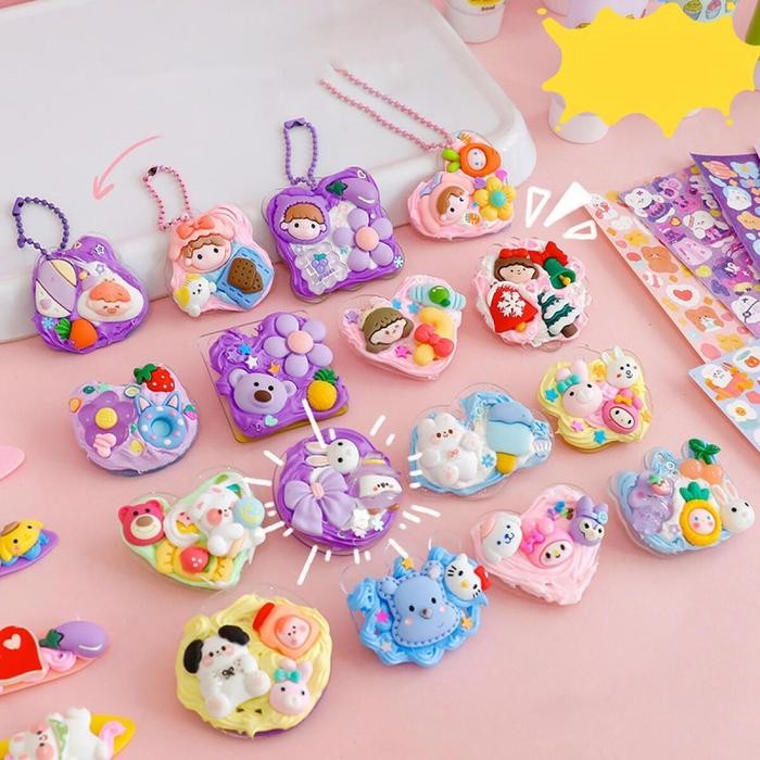 

New CODDIY Guka Set Gantungan Kunci Akrilik DIY Keychain Set Kotak Stiker Guka Cream Kartun Mainan