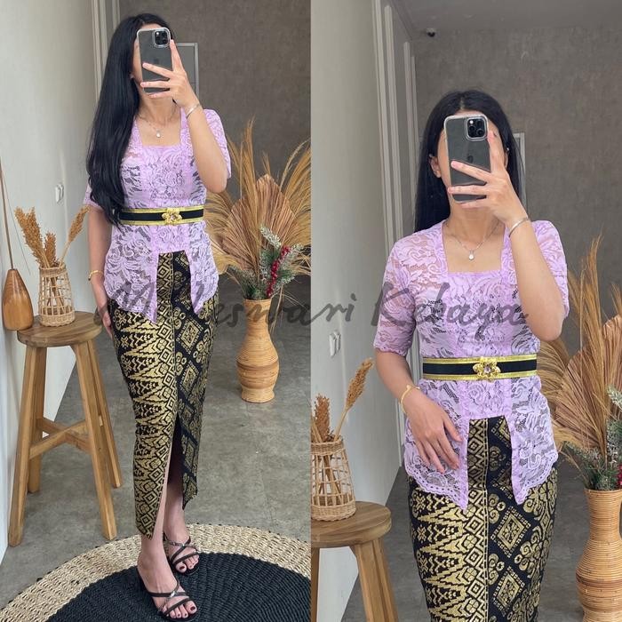 Kebaya Bali Set Brukat Pendek Lilac