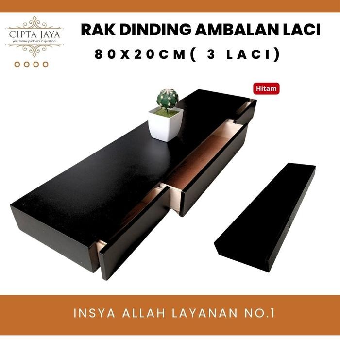 KDM- Dection Rak Dinding Ambalan Laci 80 x 20 cm Meja Rias Kamar 3 Pintu Tempel Dinding Gantung