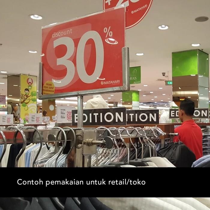

Display Harga Pop Acrylic/ Akrilik Jepit Besi Putar Price Tag - A4 Ver