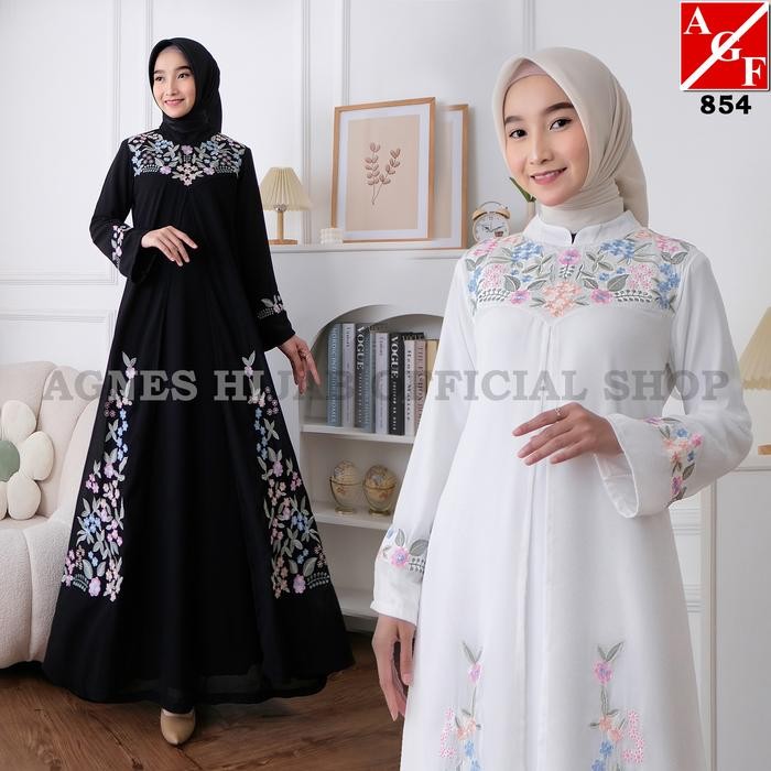 Agnes Hijab - Azura Dress Gamis Putih Terbaru Dewasa Simple Elegan Mewah Abaya Syari Ceruty Pesta