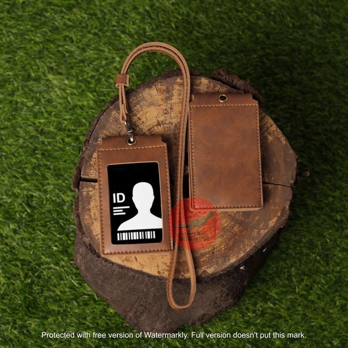 

New Lanyard Kulit Magnet ID Card Holder Magnet Name Tag Kulit FRONT COKLAT