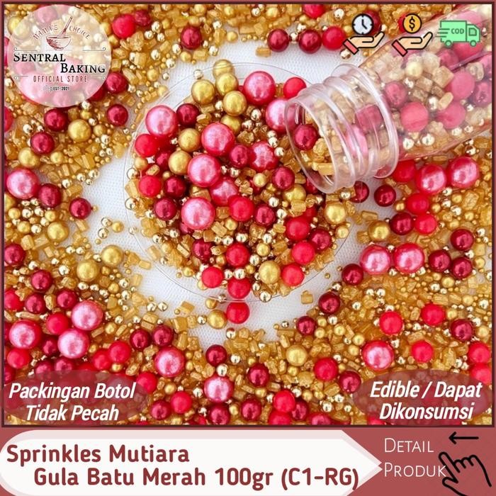 

Stok Baru Sprinkle Kue Mutiara Gula Batu Merah 100gr (C1-RG)/ Springkel Sprinkel