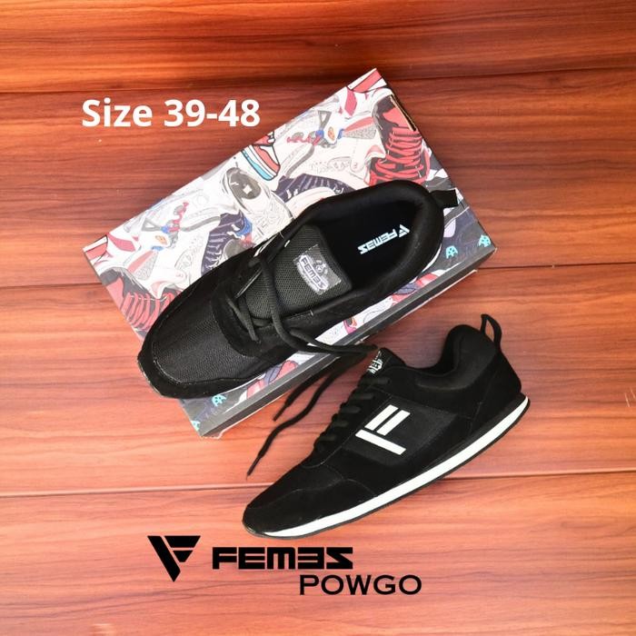 Ready 39-48 Original Sepatu Casual Pria Femez Powgo Big Size Jumbo Hitam Putih Sekolah Kerja Karet