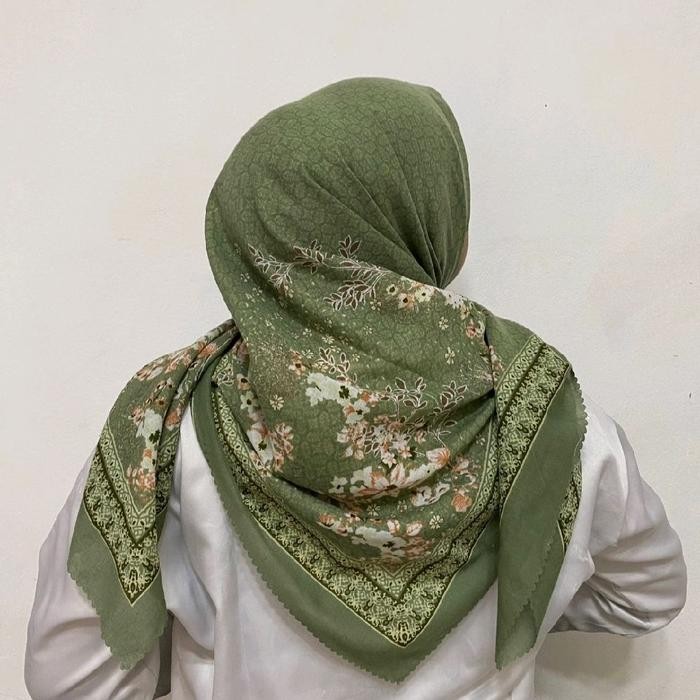 Pilihan- Segiempat Motif Hijau Sage Kerudung Motif Sage Jilbab Voal Motif Terlaris Premium