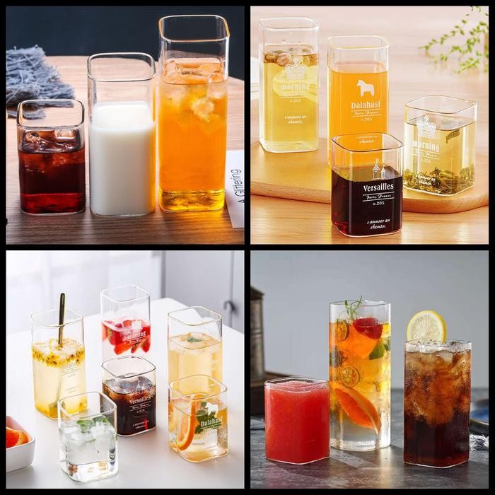 gelas kaca aesthetic kotak/gelas korea 1062