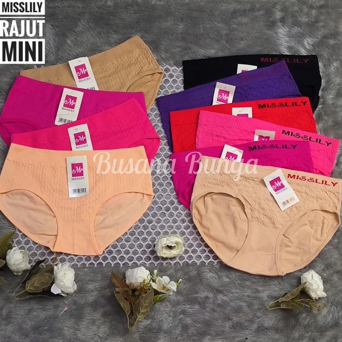 yrka- Misslily (3Pc, 6Pc, 12Pc) Cd/Celana Dalam Wanita Dewasa Misslily Rajut Mini Corak