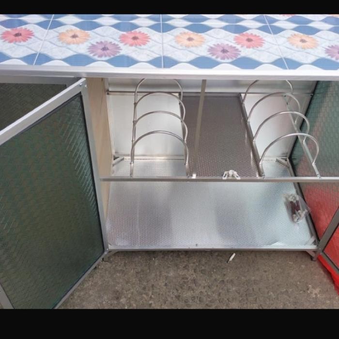 RAK DAPUR PIRING KACA /MEJA KOMPOR 2 TUNGKU/ RAK KOMPOR 3 PINTU