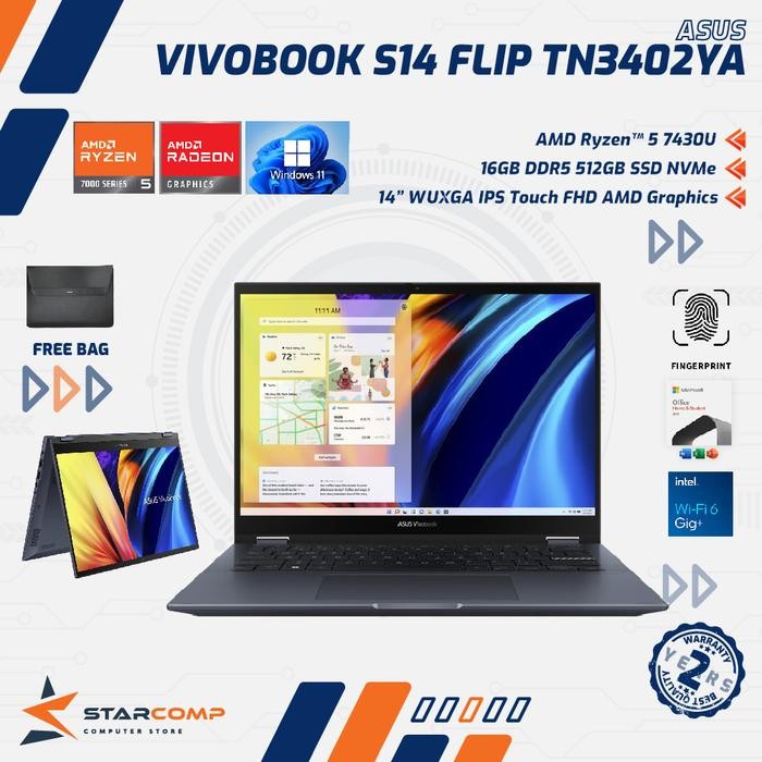 ASUS Vivobook S14 Flip TN3402YA-VIPS558 AMD Ryzen 5 7430U 16GB 512GB 14" WUXGA Touch - Quite Blue