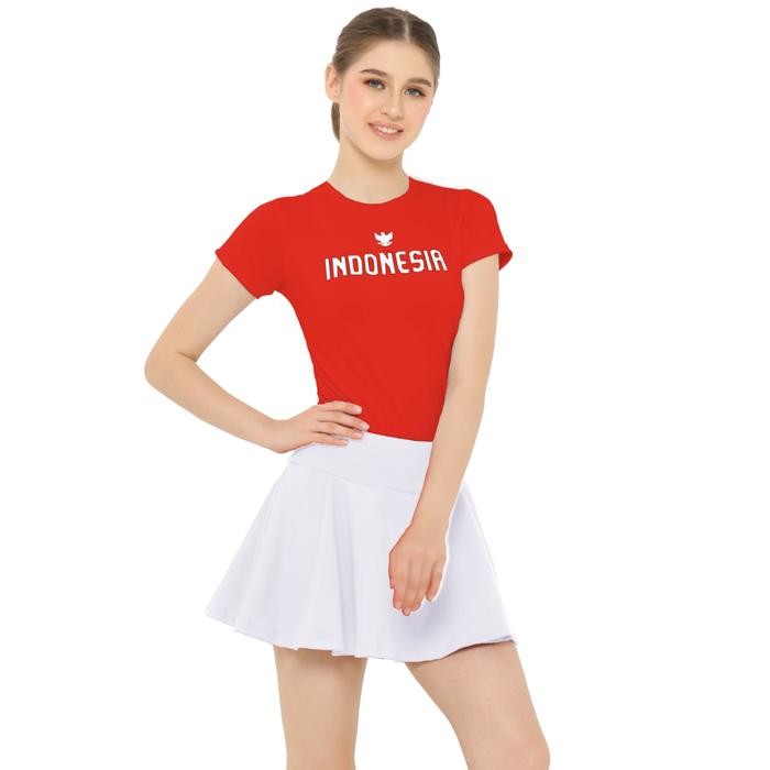 gtSport- Setelan Merah Putih M-2Xl Indonesia Skirt Set Baju Senam Kaos Olahraga Rok Gym Sport