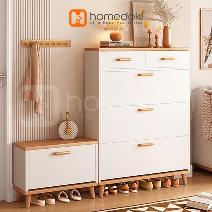 Homedoki Rak Sepatu / Lemari Sepatu Kayu / Lemari Kabinet Kayu Minimalis / Rak Sepatu Kayu / Rak