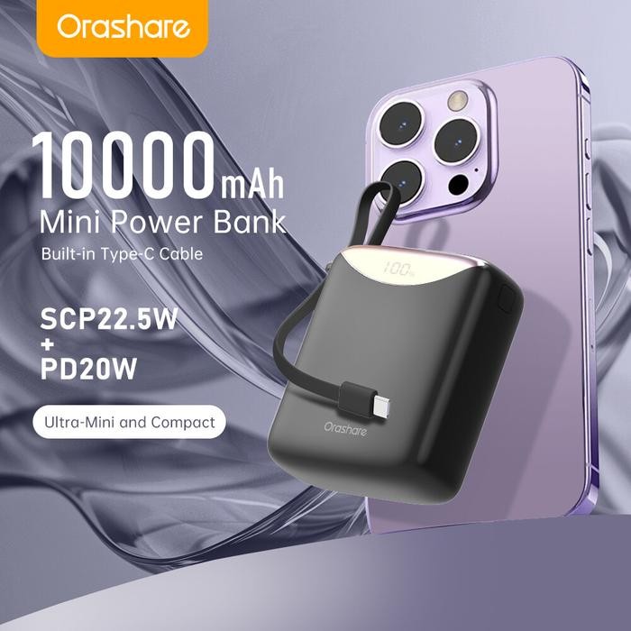 Orashare PML10C 10000mAh Mini Powerbank Built-in Type C Cable 22.5W Fast Charge Portable Power Bank