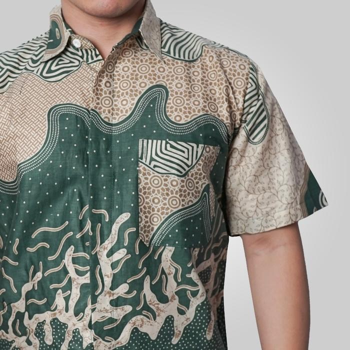 BATIK TRUSMI Kemeja Batik Pria Motif Kombinasi Bahama Warna Hijau DNJ