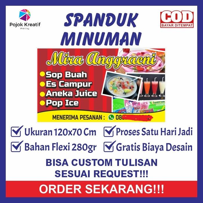 SIAPKIRIM Spanduk Sepanduk Banner Baner Bener Backdrop Plang Usaha Jual Jualan Minum Minuman Es