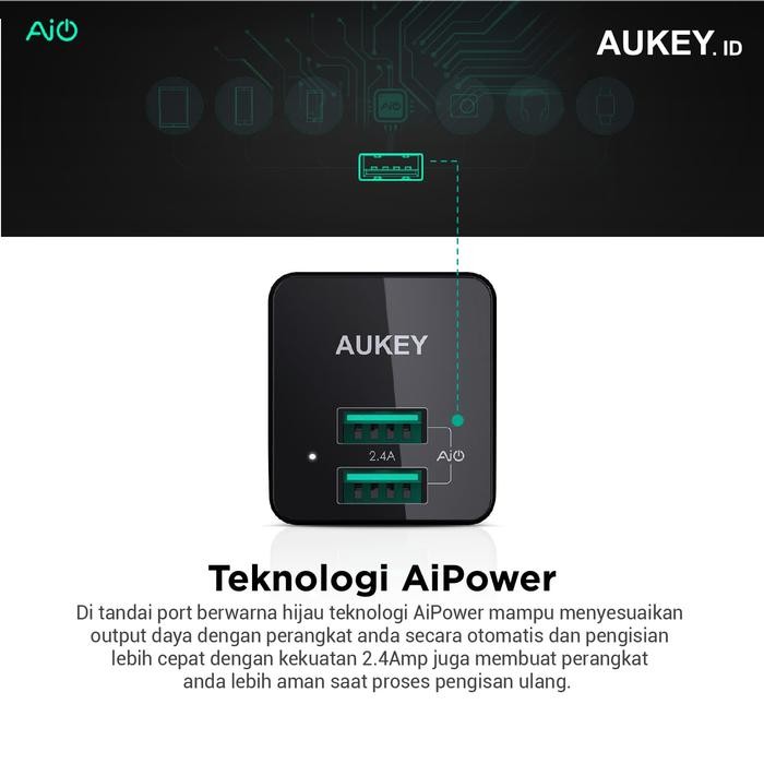 Aukey Charger 2 Port 12W Fast Charging Aiq Usb Adapter Original Pa-U32 Terlaris
