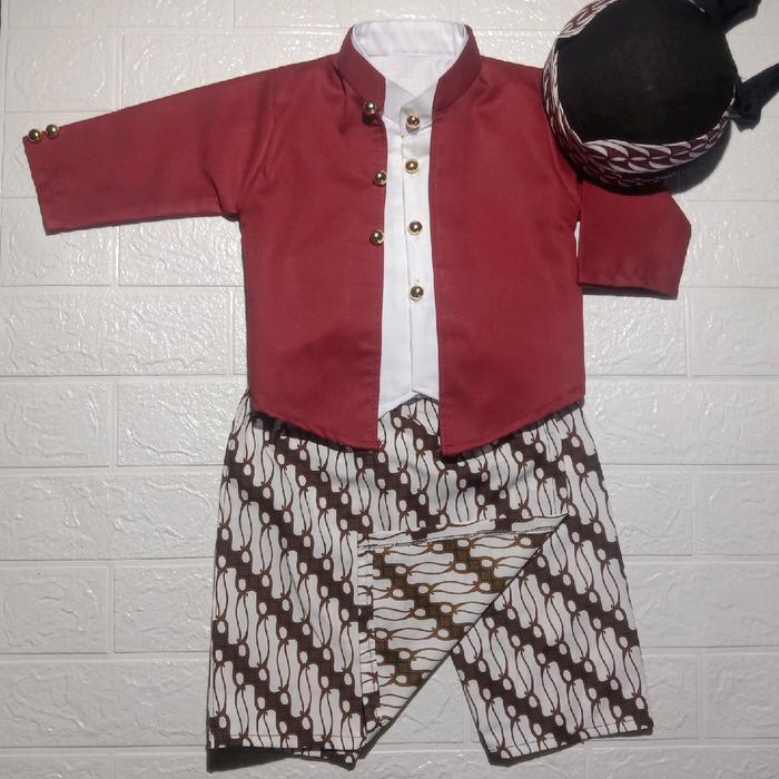 Setelan Beskap OVJ Anak dan Bayi Cowok 0 Bulan - 10 Tahun Termasuk Blangkon Baju Luar Dalam Sarung C