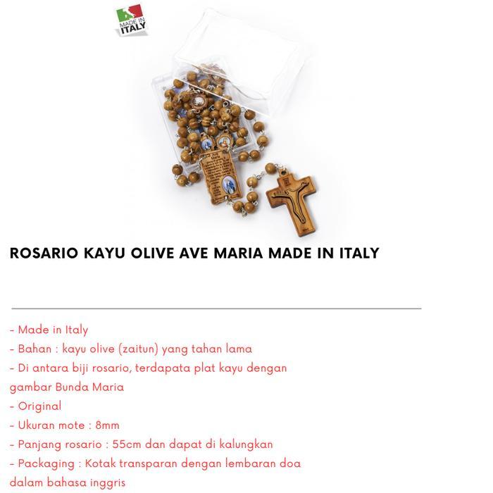 TERLARIS Rosario Kayu Olive Salus Populi Romani Bulat Benediktus Maria Medali Made in Italy