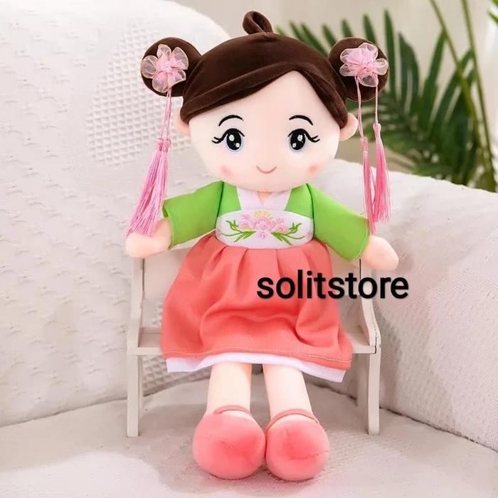 Boneka Anak Lucu Hanbok Korea Import - Rok Peach, 40cm