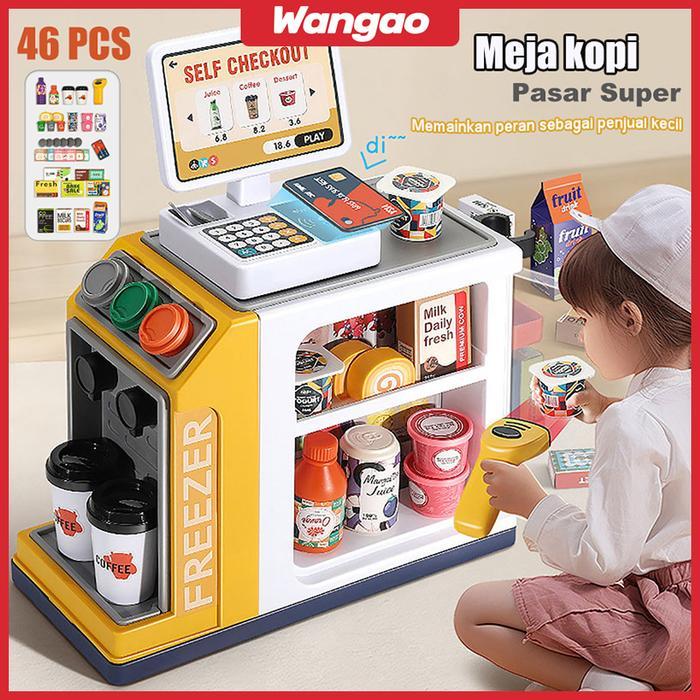 Wangao Mainan Kasir Anak Set Alat Kasir Mini Supermarket Set Mainan Peran Edukasi Hadiah