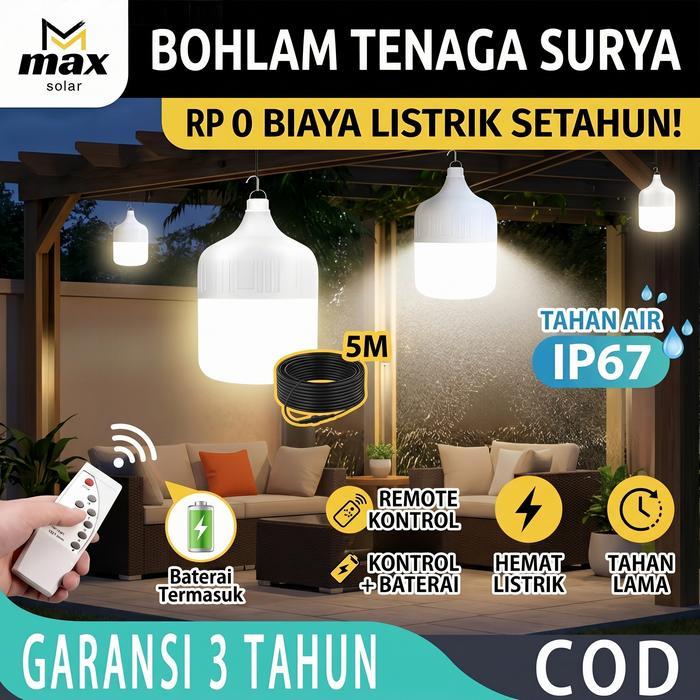 TERLARIS Lampu tenaga surya, lampu bola tenaga surya, tanpa biaya listrik sepanjang tahun, tahan air