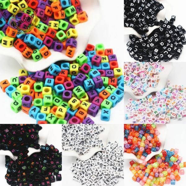 

New 100 Pcs Manik Huruf Kotak Mote Hutuf Kubus Bahan Gelang dan Meronce
