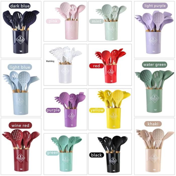 Spatula Sutil Silikon Tahan Panas 1 Set 12 Pcs Brand Tritu Sutil Set