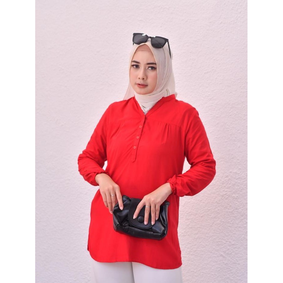 baju blouse polos katun rayon premium warna Biru elektrik birel Biru BCA atasan wanita lengan