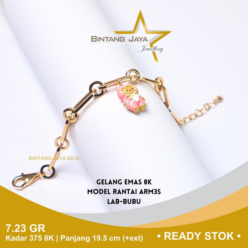 Gelang Emas Model Rantai Arm3s L4bbubu Kadar 375 (8K) Berat 7,23gr - Desain Variasi Eksklusif (TMG)
