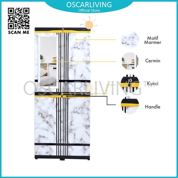 Sinbak lemari plastik + kaca motif marmer / lemari pakaian multifungsi