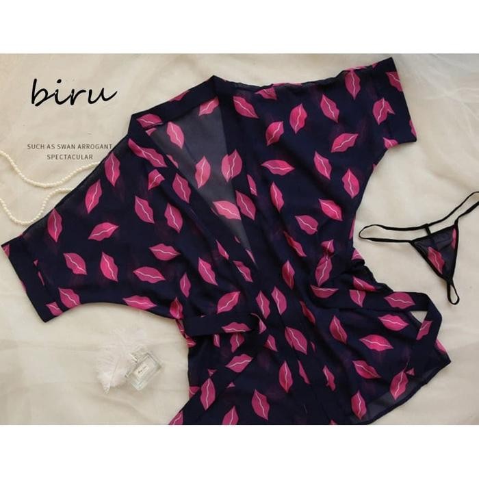 Tally - Sexy Lingerie Wanita Baju Tidur Kimono Dan Gstring Lingerie A187-1