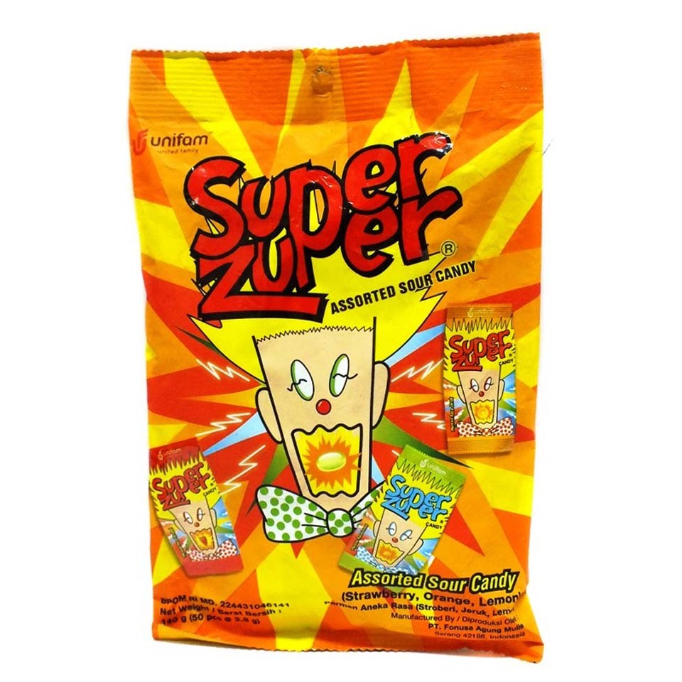 

S33215 SUPER ZUPER ASSORTED SOUR CANDY PERMEN SACHET 140GR BUNGKUS MAJU BERSAMA (20250910)