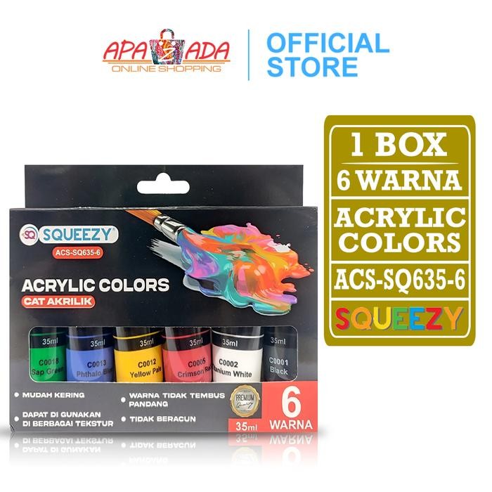 

Apazada - Cat Akrilik 35Ml [1 Box - 6 Warna] / Cat Lukis Kanvas Akrilik Squeezy Acs-Sq635-6 Black