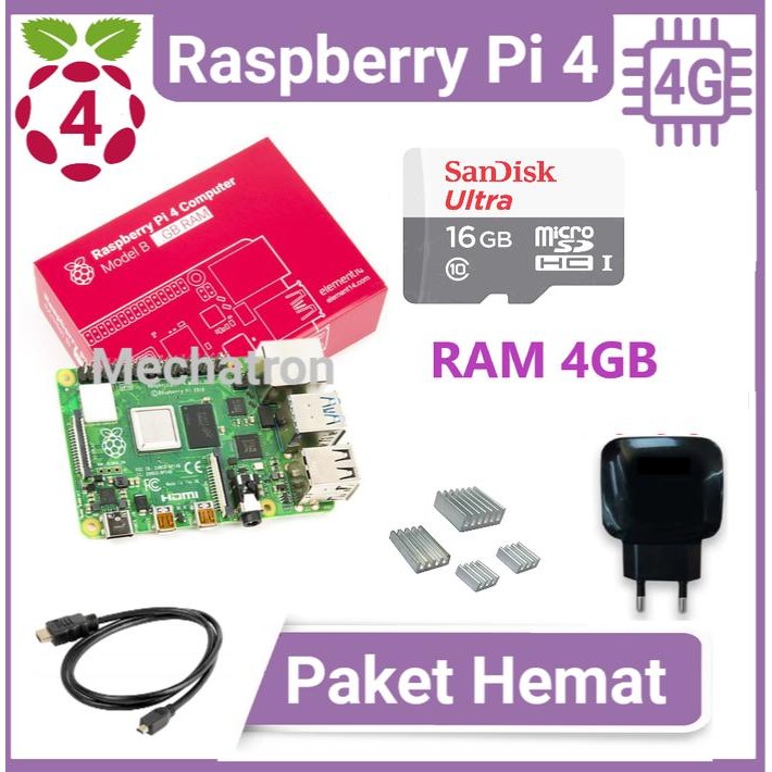 Pilihan- Raspberry Pi 4 Model B 4Gb Paket Hemat Siap Pakai Made In Uk Pi4 Pi4B