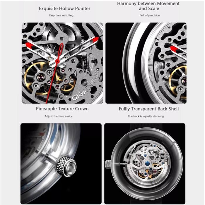 Ciga Design T Serie 360 Degree Transparent Mechanical Watch Jam Ciga T Jam Tangan Unisex Fashioin