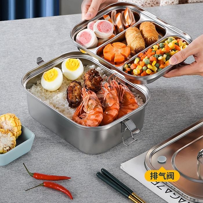 Kotak Makan Bento Lunch Box Stainless Lock n Lock Food Grade