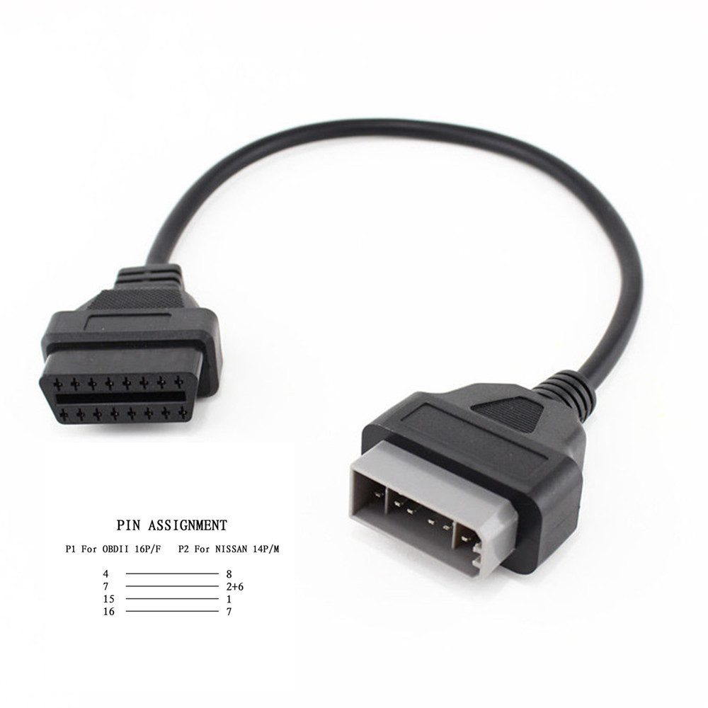 Top Quality for Nissan 14 Pin to OBD2 16 Pin Cable Car Diagnostic Connector for Nissan 14Pin to 16Pi