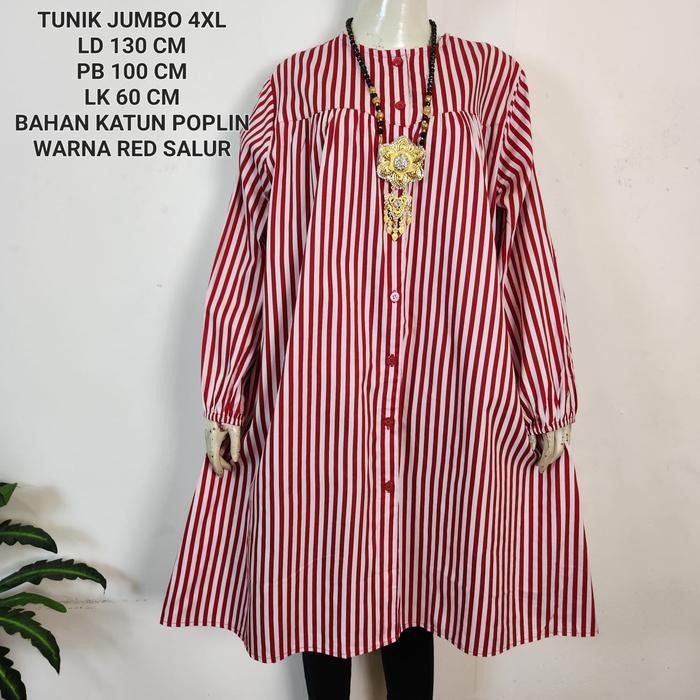 Tunik Jumbo Ld 130 Motif Garis Merah Putih Koleksi Kekinian