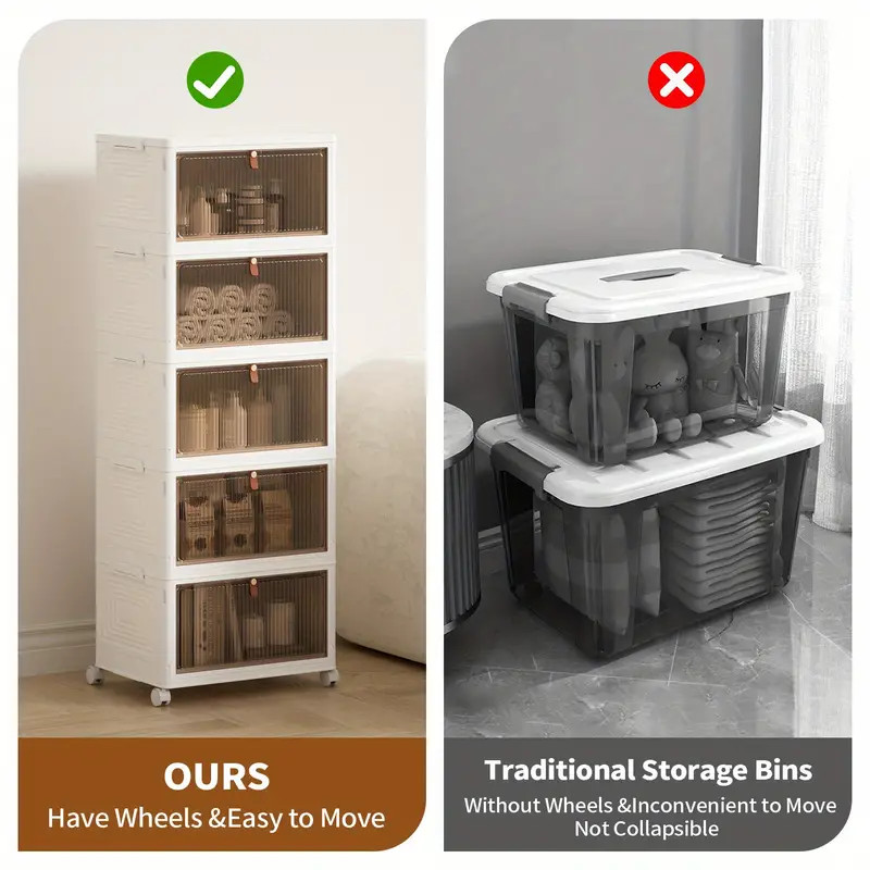 1pc Stackable Storage Box with Lid, Plastic Storage Box, Wheel Storage Box, Foldable Storage Box, Fo