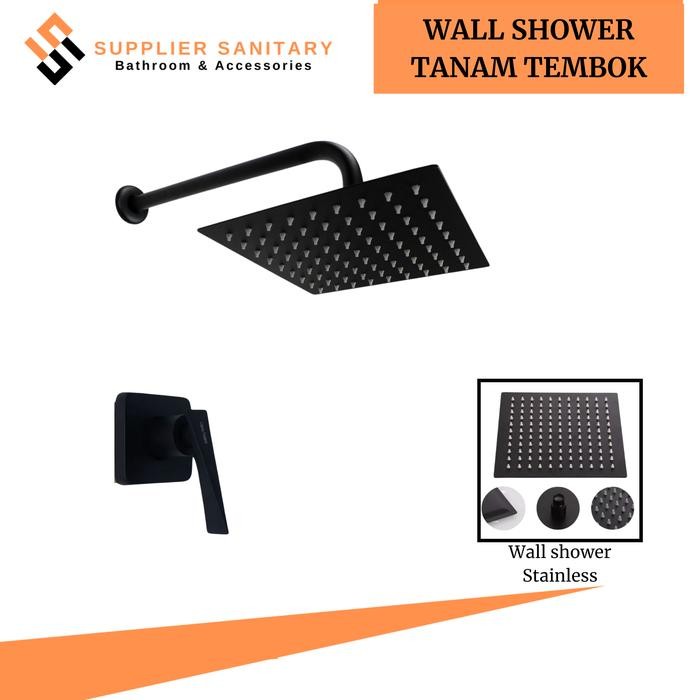 Paling Berkualitas Wall Shower Paket Stop Kran Tanam/Shower Mandi/Stop Kran Tanam Air Black Plastik