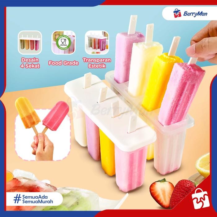 Cetakan Es Krim Jelly Popsicle 4 Lubang Transparan Plastik Food Grade Mold Ice Cream Homemade