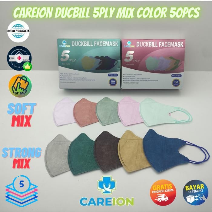 New Masker Duckbill 5 ply Careion 5 Mix Color Warna isi 50 pcs 5 ply