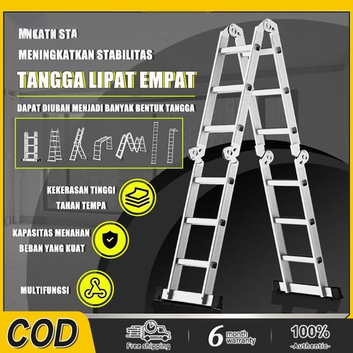 Tangga Lipat Aluminium Teleskopik 3.7M/4.7M/5.8M Meter Tangga Aluminium Lipat Empat Tangga Lipat