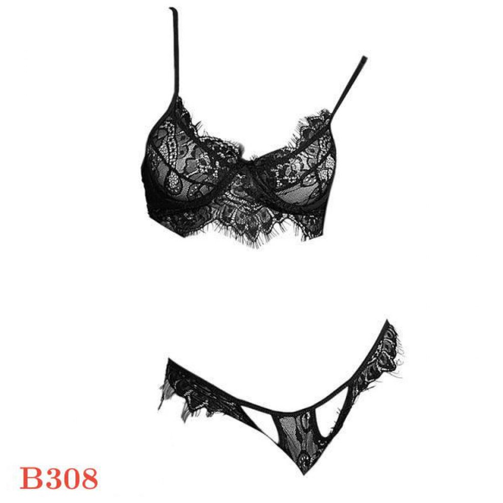 B308 - Bra Set Underwire Kawat Hitam Transparan Celana Dalam