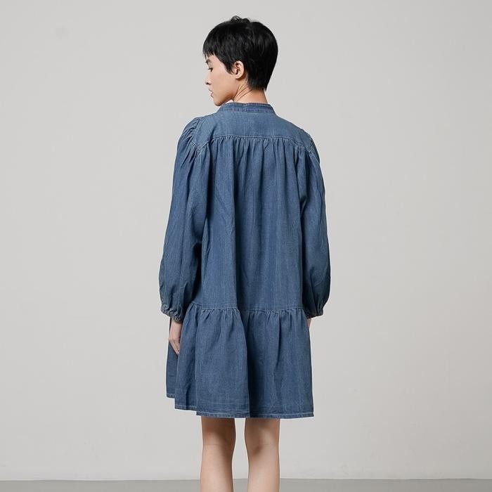 9qli- This Is April Gaun Jeans Wanita Lengan Panjang Elisa Dress Dark Dan Light Denim