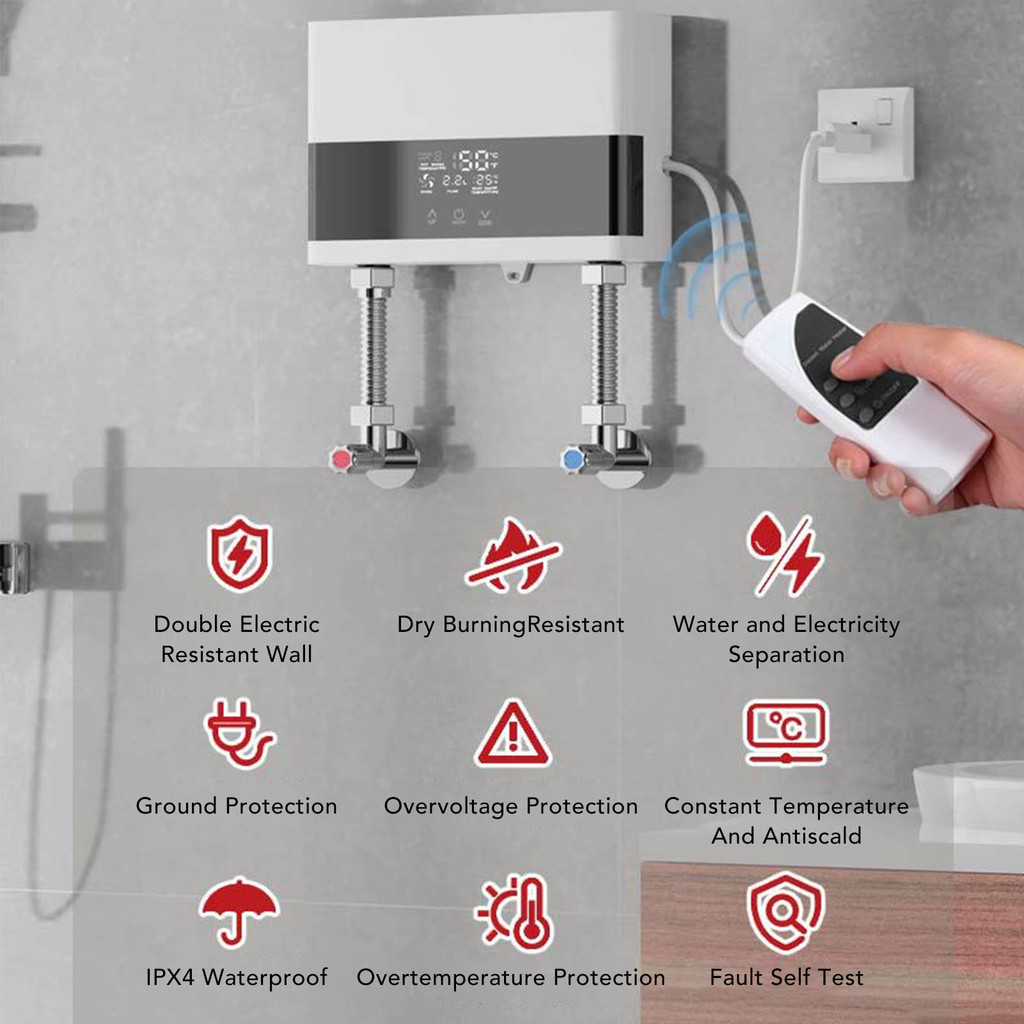 Electric Instant Water Heater 6000W Tankless Electric Heater Home Kitchen Bathroom Indoor Electric W