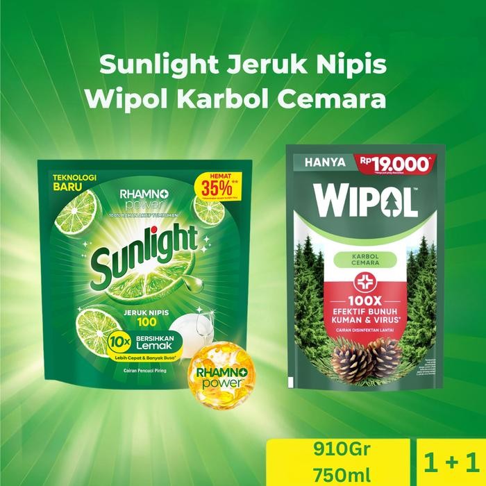 MediaSehat- Sunlight Jeruk Nipis 1000Ml Free Wipol Cemara 780Ml
