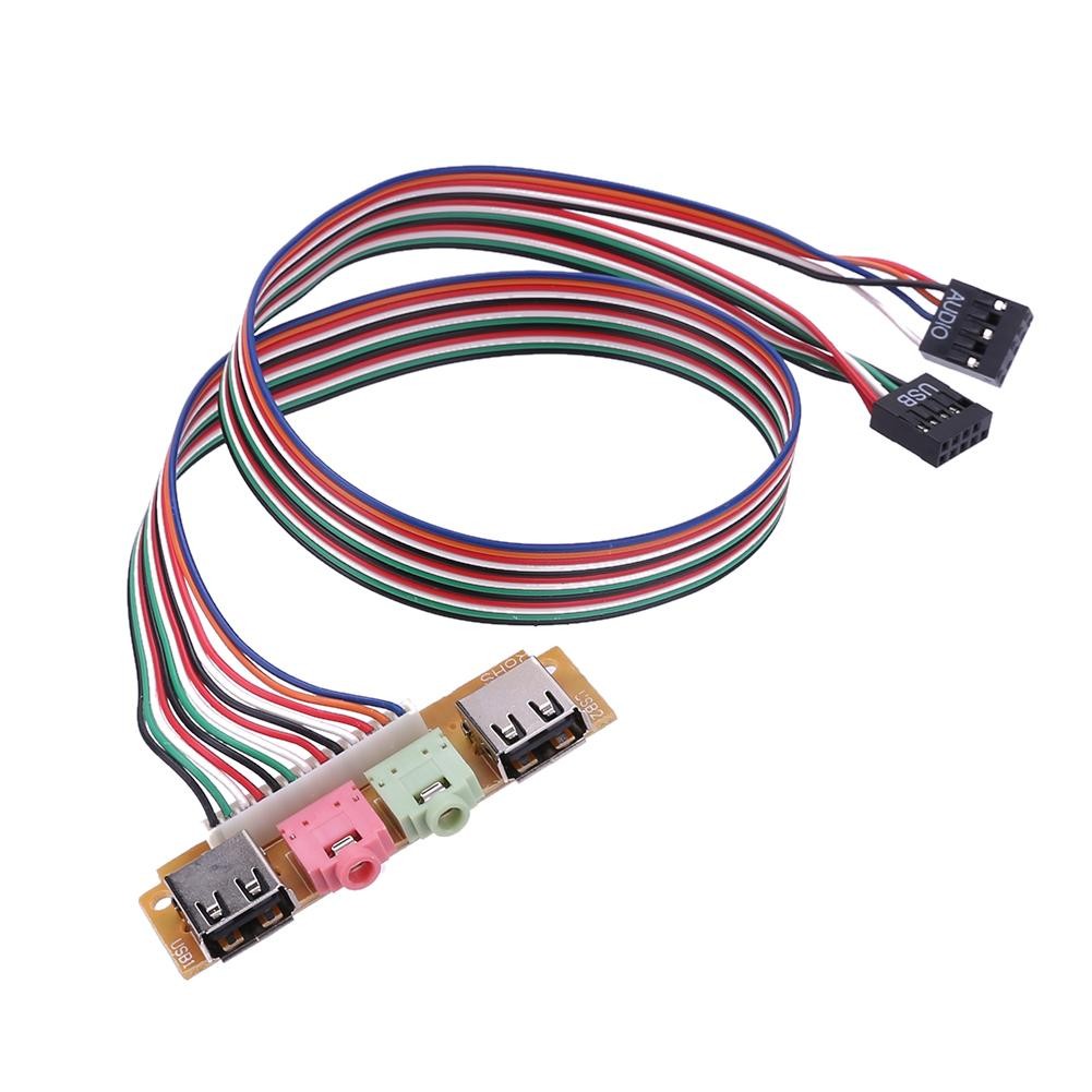 2 USB 2.0 Ports PC Computer Case Front Assembly I-O Panel USB Audio Port Mic Earphone Cable