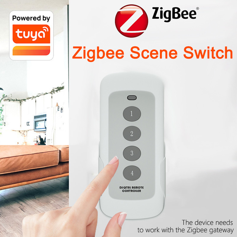 Tuya Zigbee Smart Scene Switch 4 Gang Remote Portable For Smart Home Automation Scenario Remote